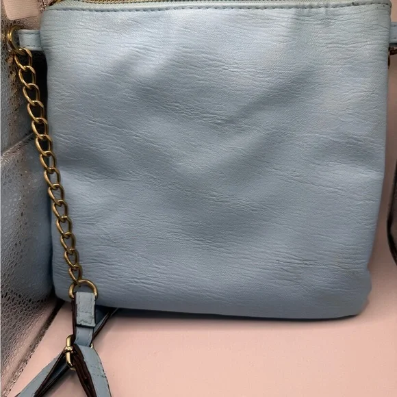 Nicole by Nicole Miller Light Blue Crossbody Bag with Gold Tag & Chained Links - Picture 5 of 12